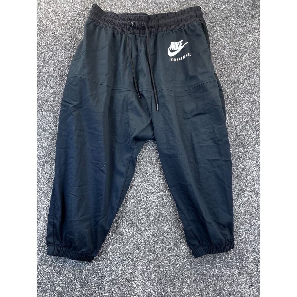 Nike International Pants Women Small Capri Elastic Waist Low Baggy Crotch Black